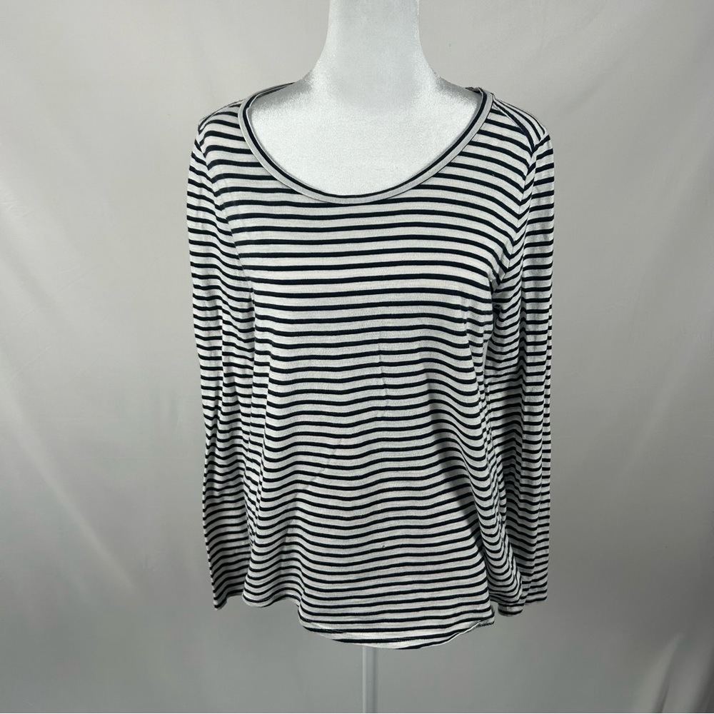 Loft Black White Striped Long Sleeve Tee Size Medium